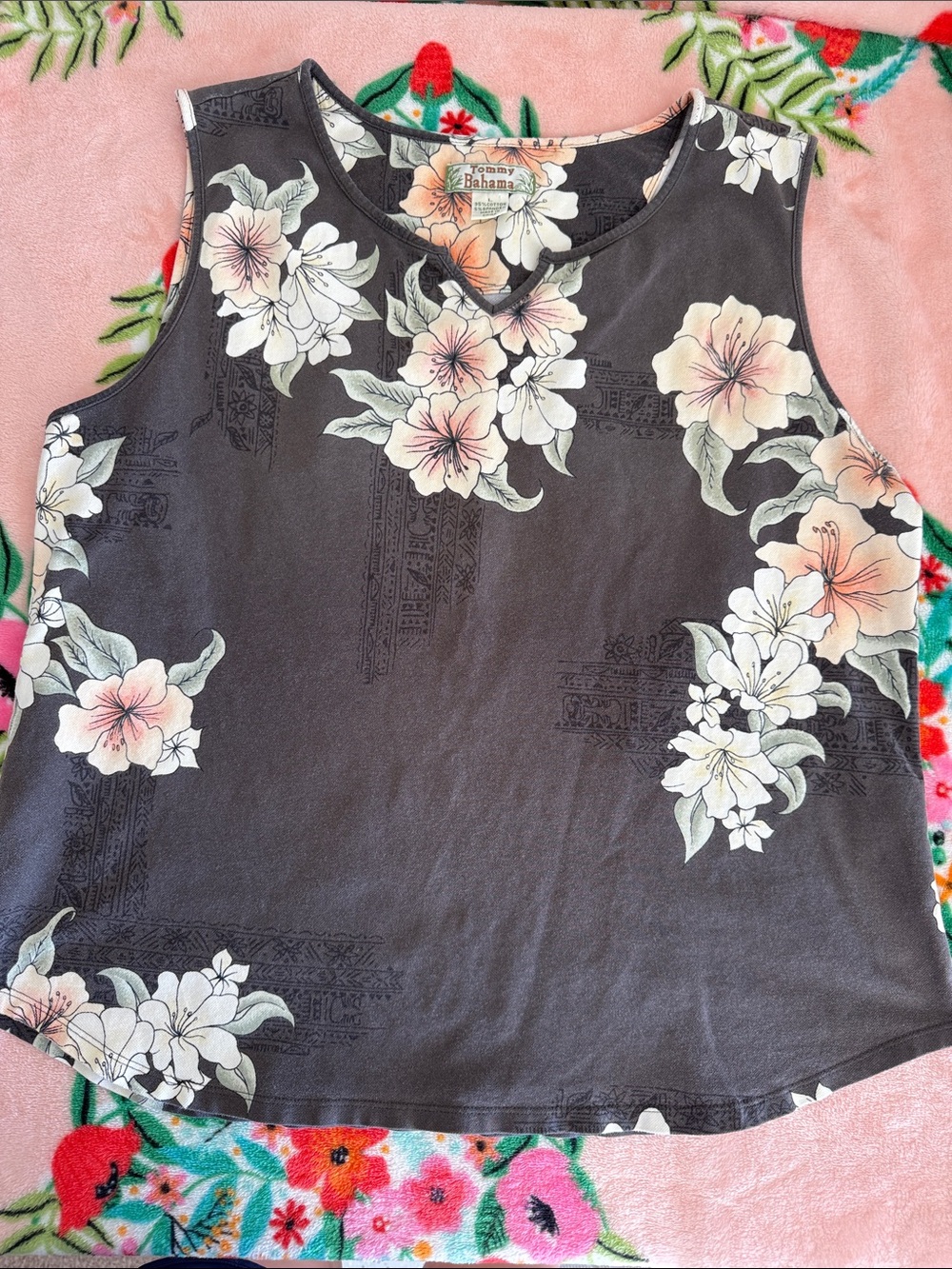 Tommy Bahama Charcoal Floral Sleeveless Tank Top